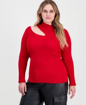 Plus Size Long-Sleeve Mock-Neck Cutout Top