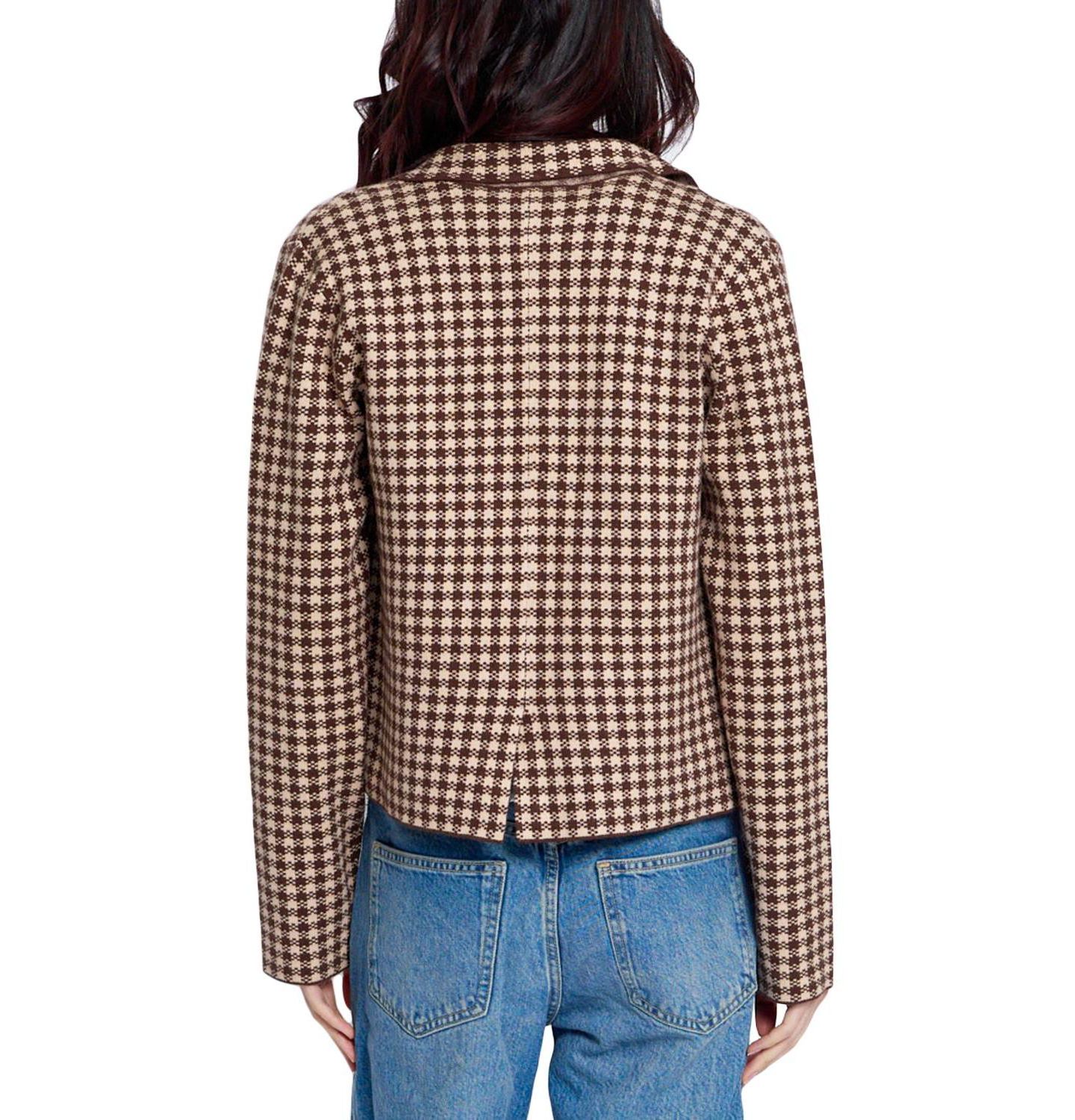 Женский пиджак Central Park West Marlo Cropped Houndstooth Jacquard-Knit Blazer, цвет: Верблюжий — фото 3