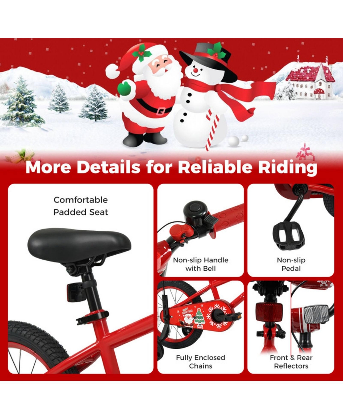 Hongge 14-Inch Kids Bike with Training Wheels Festive Music and Safety Flag Ages 3-5