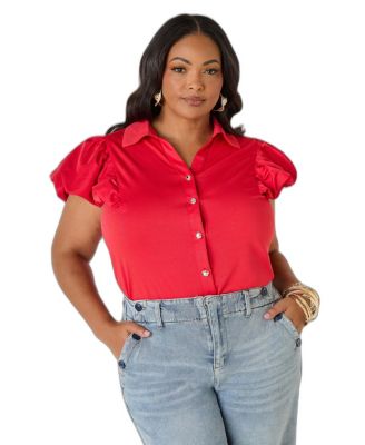 Plus Size Puff Sleeved Paneled Shirt