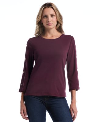 Petite 3/4-Sleeve Stud Trim T-Shirt