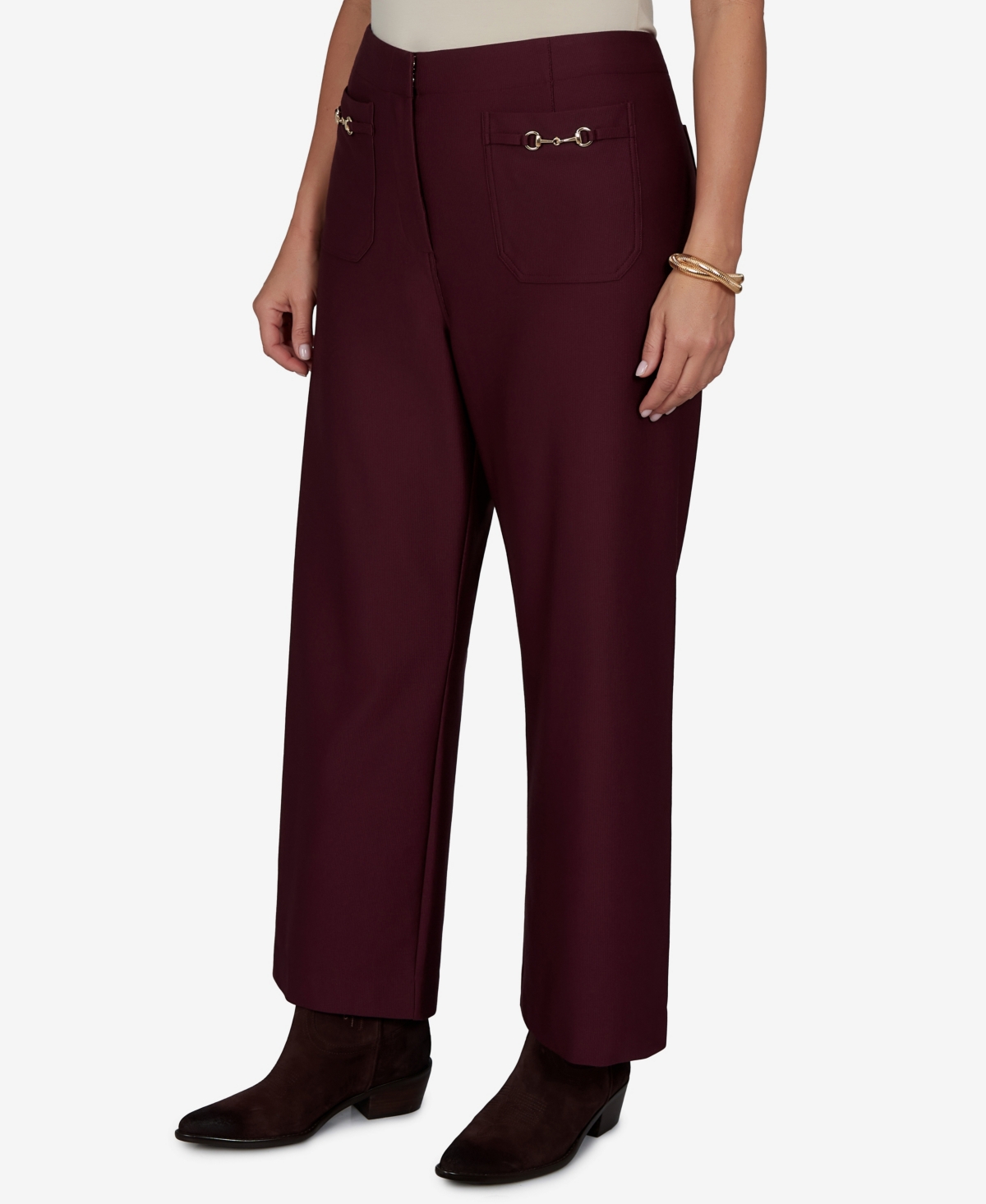 Ruby Rd. Plus Size Solid Pique Wide-leg Pull-on Pants In Burgundy