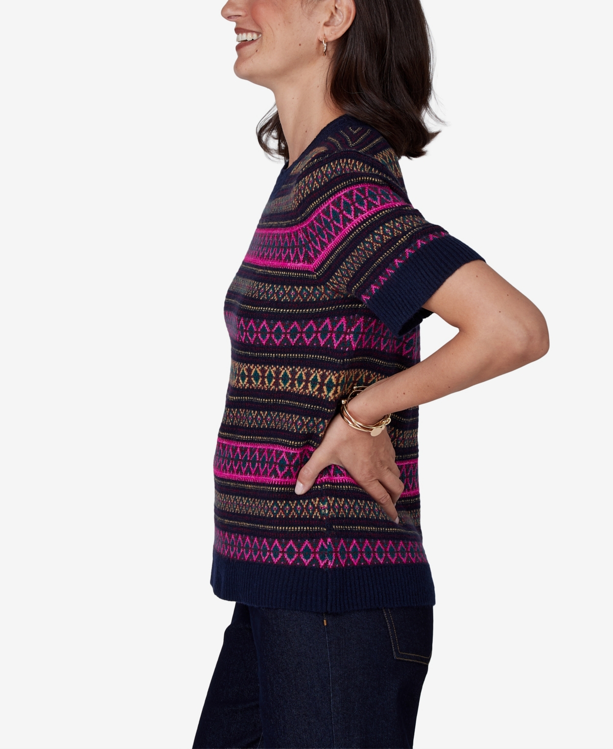 Ruby Rd. Plus Size Fair Isle Crewneck Short-sleeve Sweater In Multi
