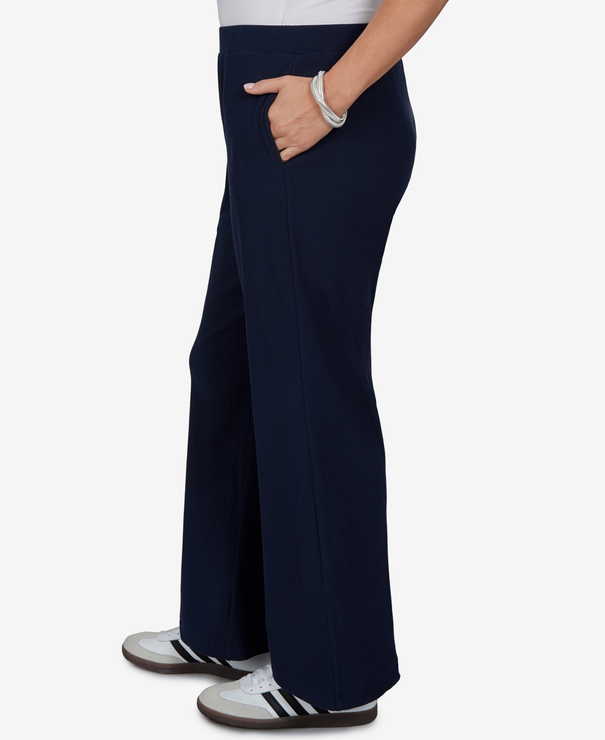 Ruby Rd. Plus Size Wide-leg Pull-on Ribbed Pants In Blue