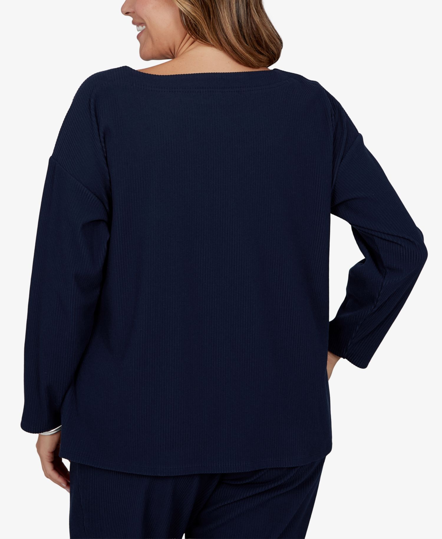 Plus Size Boat-Neck Long-Sleeve Side-Tie Top