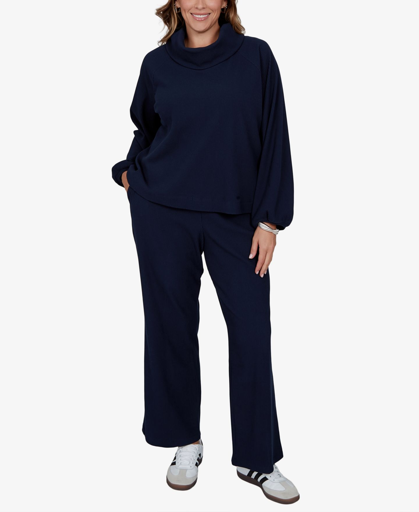 Женский топ Ruby Rd. Plus Size Ribbed Cowl Neck, цвет: Тёмно-синий — фото 2