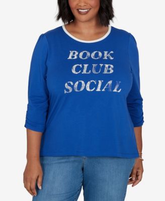 Plus Size Book Club Graphic Crewneck 3/4-Sleeve T-Shirt
