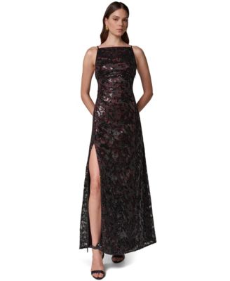 Women's Sleeveless Sequin-Embroidered Low V-Back Gown