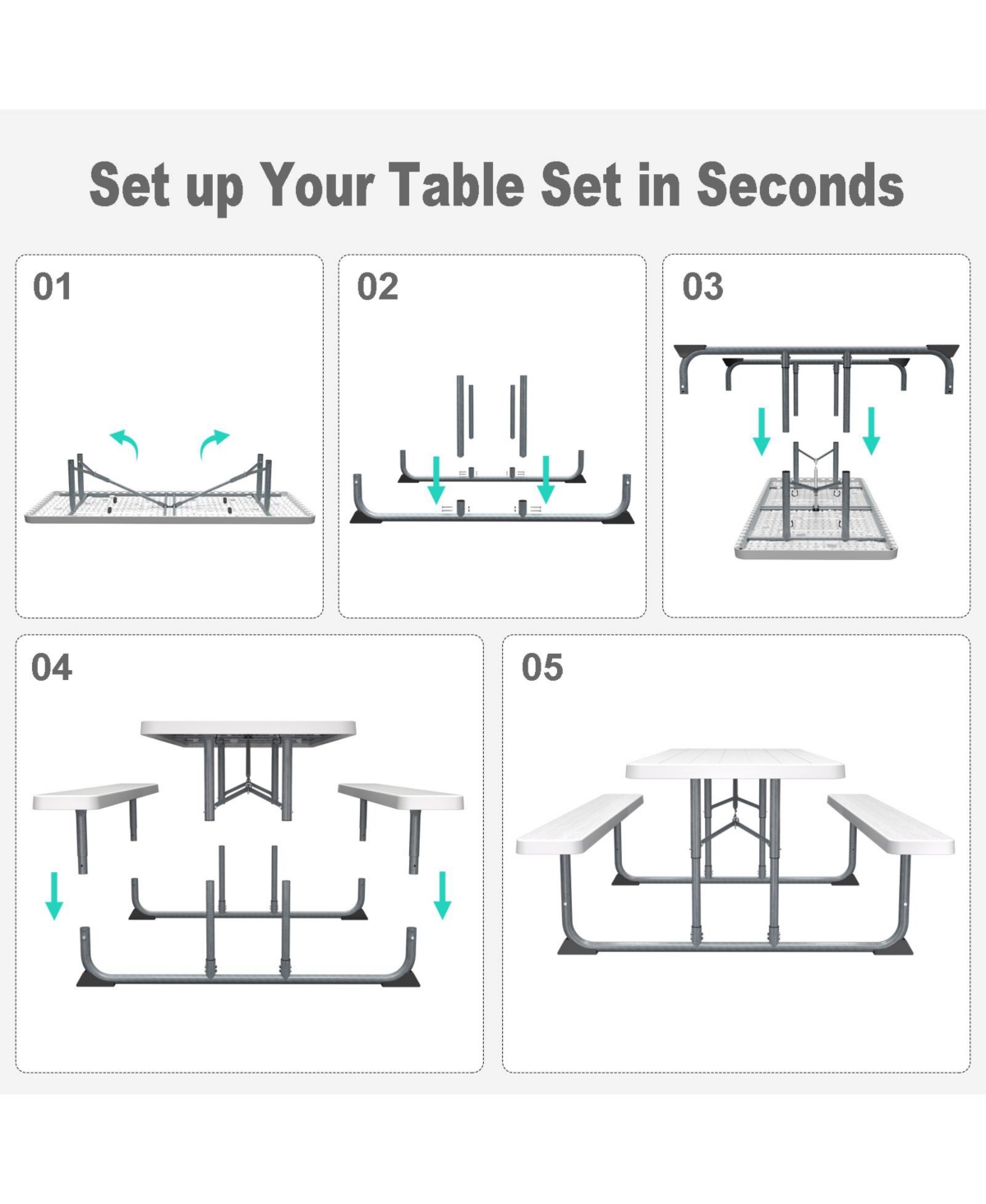 Skonyon 6ft Picnic Table with 2 Benches Heavy-Duty Table for 6-8 Person