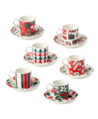 Holiday Spruce Espresso Cup & Saucers, Service for 6