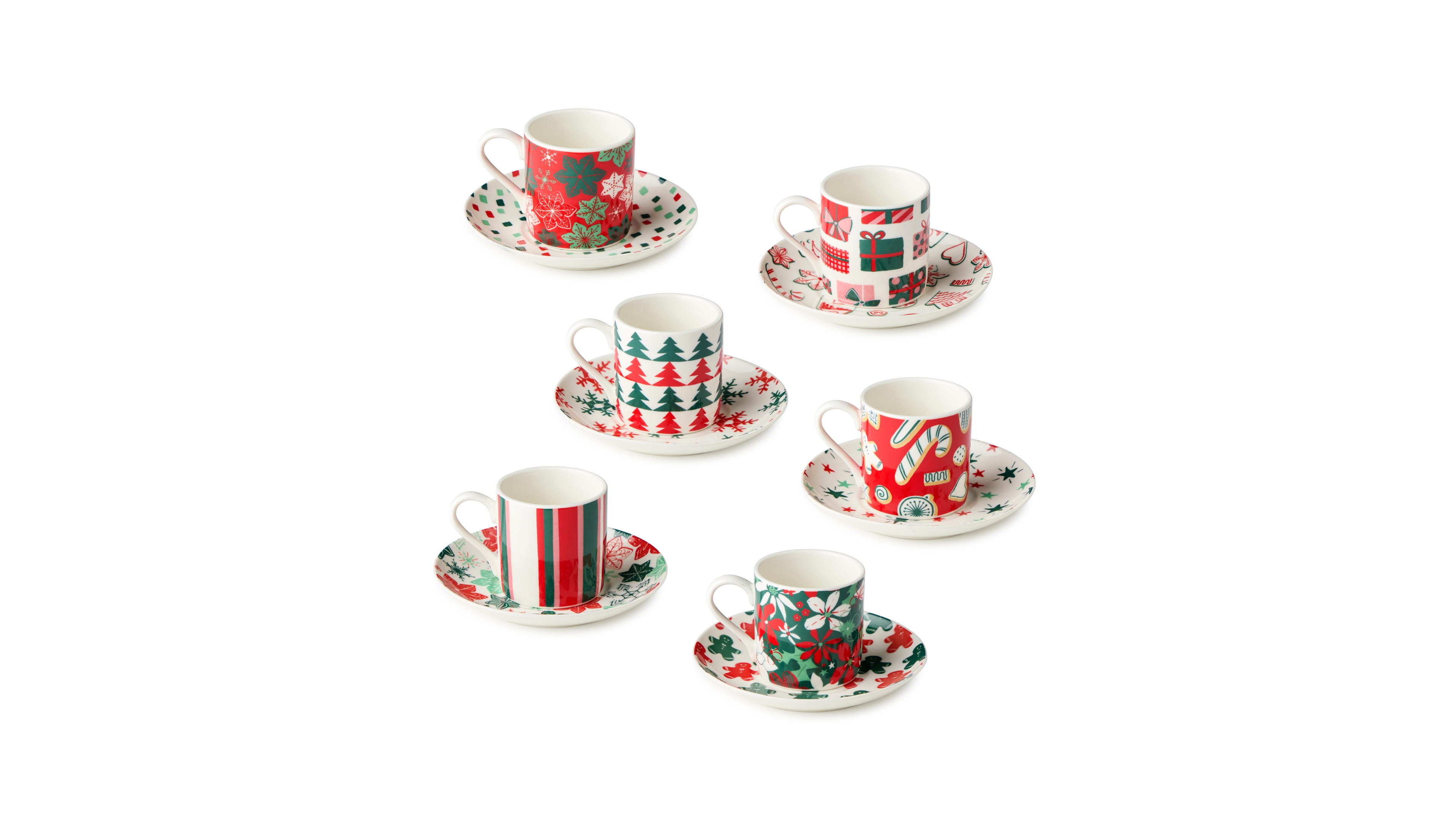 Certified International Holiday Spruce Espresso Cup Saucer Set, Service for 6