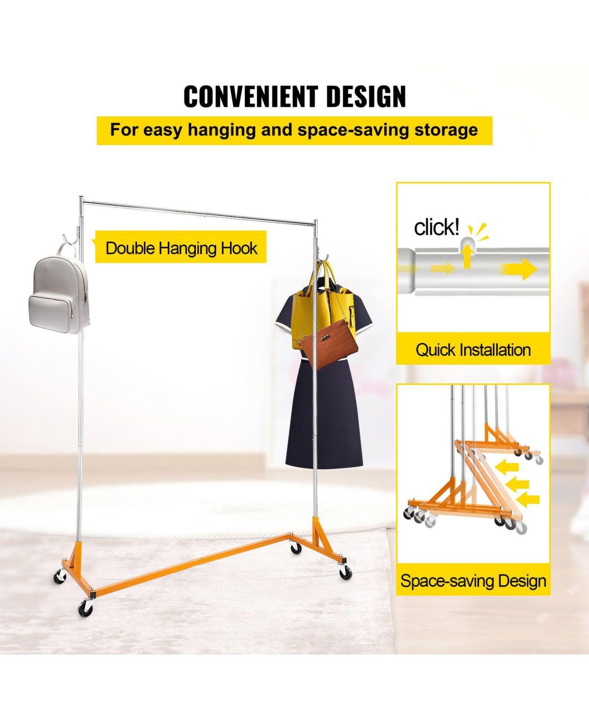 Slickblue Heavy Duty Z Base Clothing Rack with Wheels, Adjustable Garment Rack