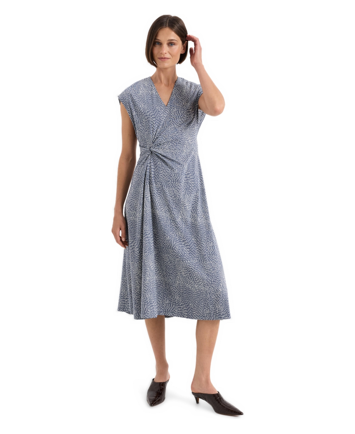 Pact Women's Cotton Jersey V-Neck Twist Dress Made with Organic Cotton - Light steel blue ripple stitch
