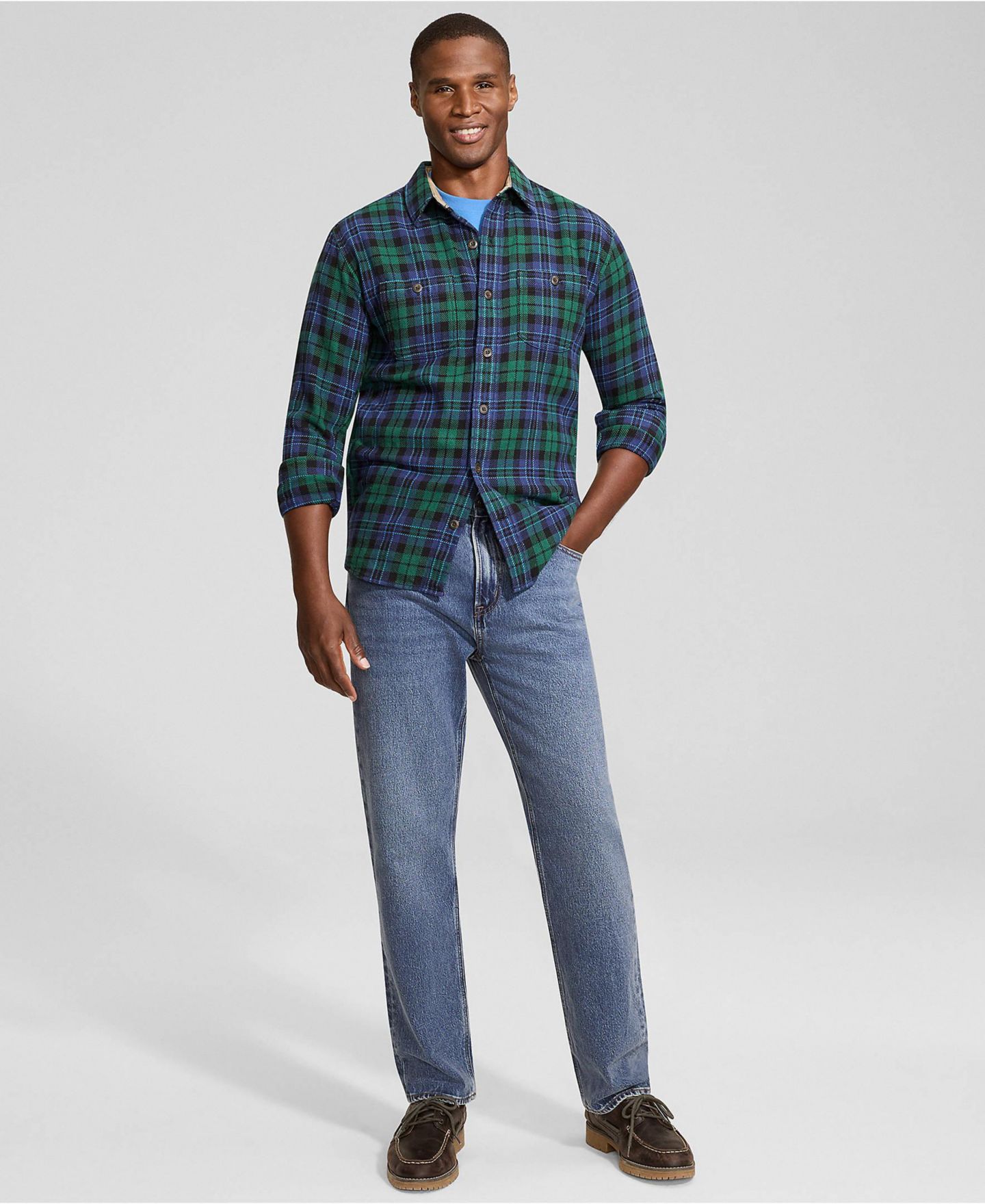 Мужские джинсы Lands' End Stretch Comfort Waist Classic Straight Fit Jean, цвет: Средний варёный, вариант 1 — фото 4