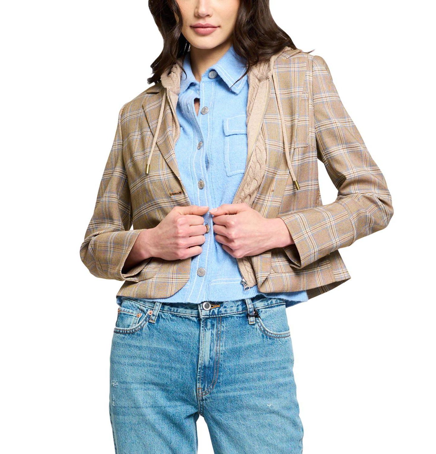 Женский пиджак Central Park West Sienna Plaid Cropped Blazer, цвет: Кожаный коричневый — фото 2