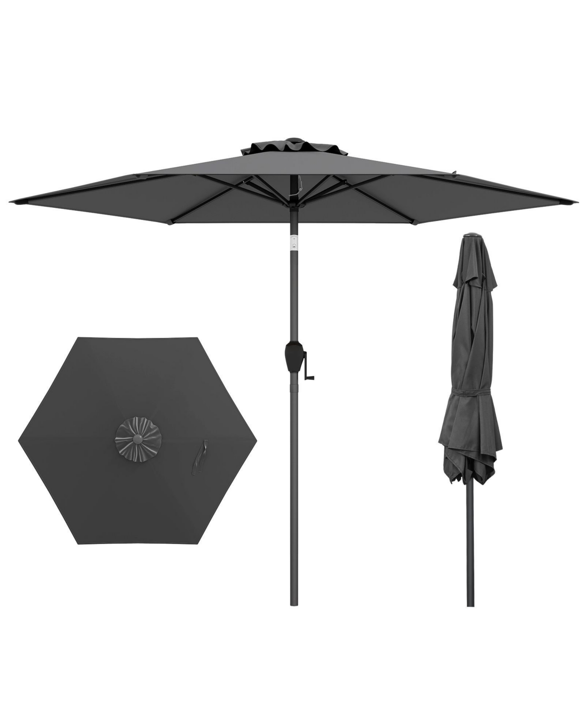 Sugift 7.5 ft Heavy Duty Outdoor Market Patio Umbrella with Push Button Tilt and Crank - Gray