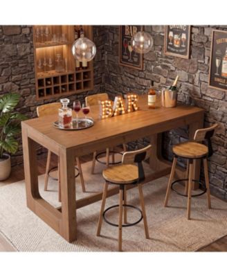 63" Solid Wood Home Bar Table, Counter Height Table