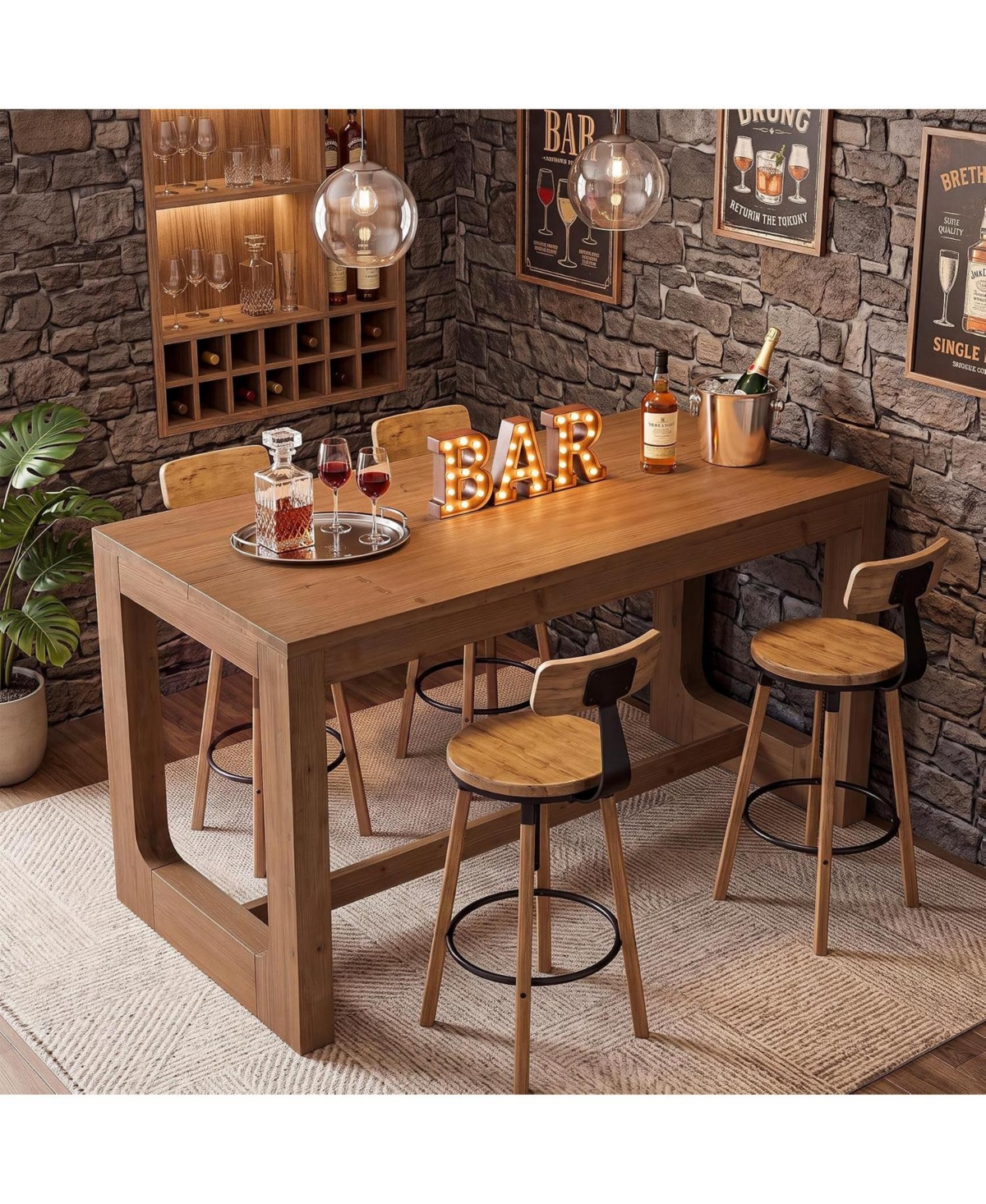 Tribesigns 63" Solid Wood Home Bar Table, Counter Height Table