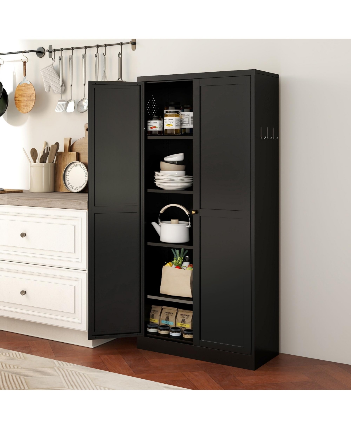 Boyel Living 110lb Shelf Steel Farmhouse Slim Tool Free Assembly Storage Cabinet