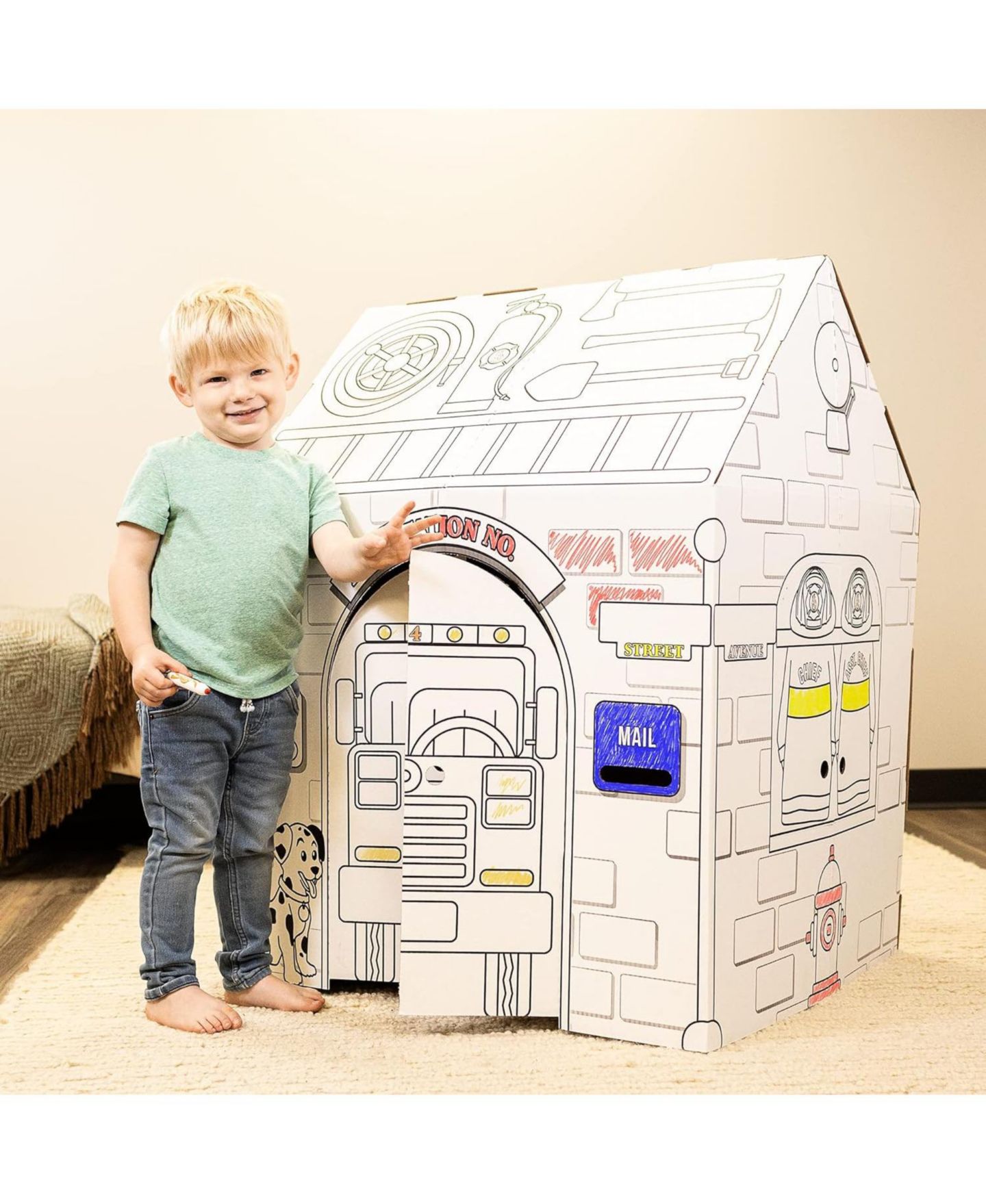 Детская игрушка Easy Playhouse Police and Fire Station Color-Your-Own 1-Piece Playhouse, Ages 3+ — фото 2