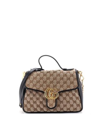 Small GG Marmont Top Handle Flap Bag Diagonal Quilted GG Canvas with Leather