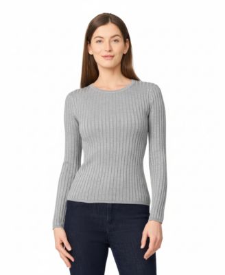 Womens Crewneck Ribbed-Knit Sweater