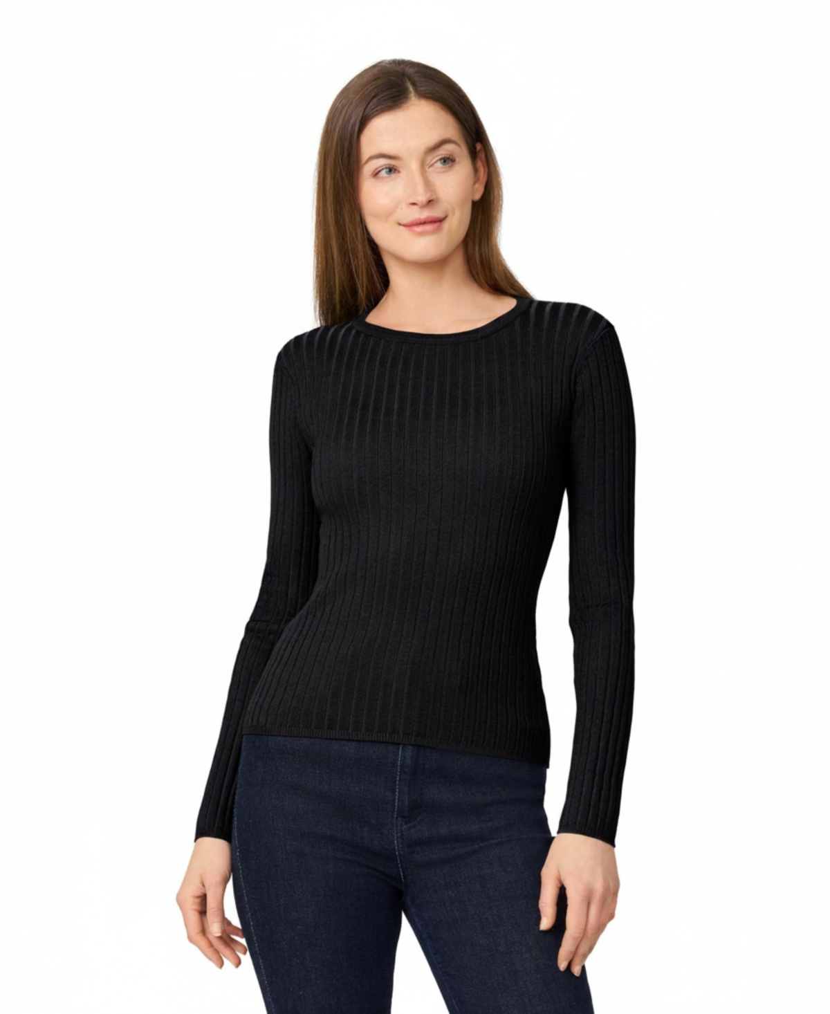 Melissa Paige Womens Crewneck Ribbed-Knit Sweater - Jet black