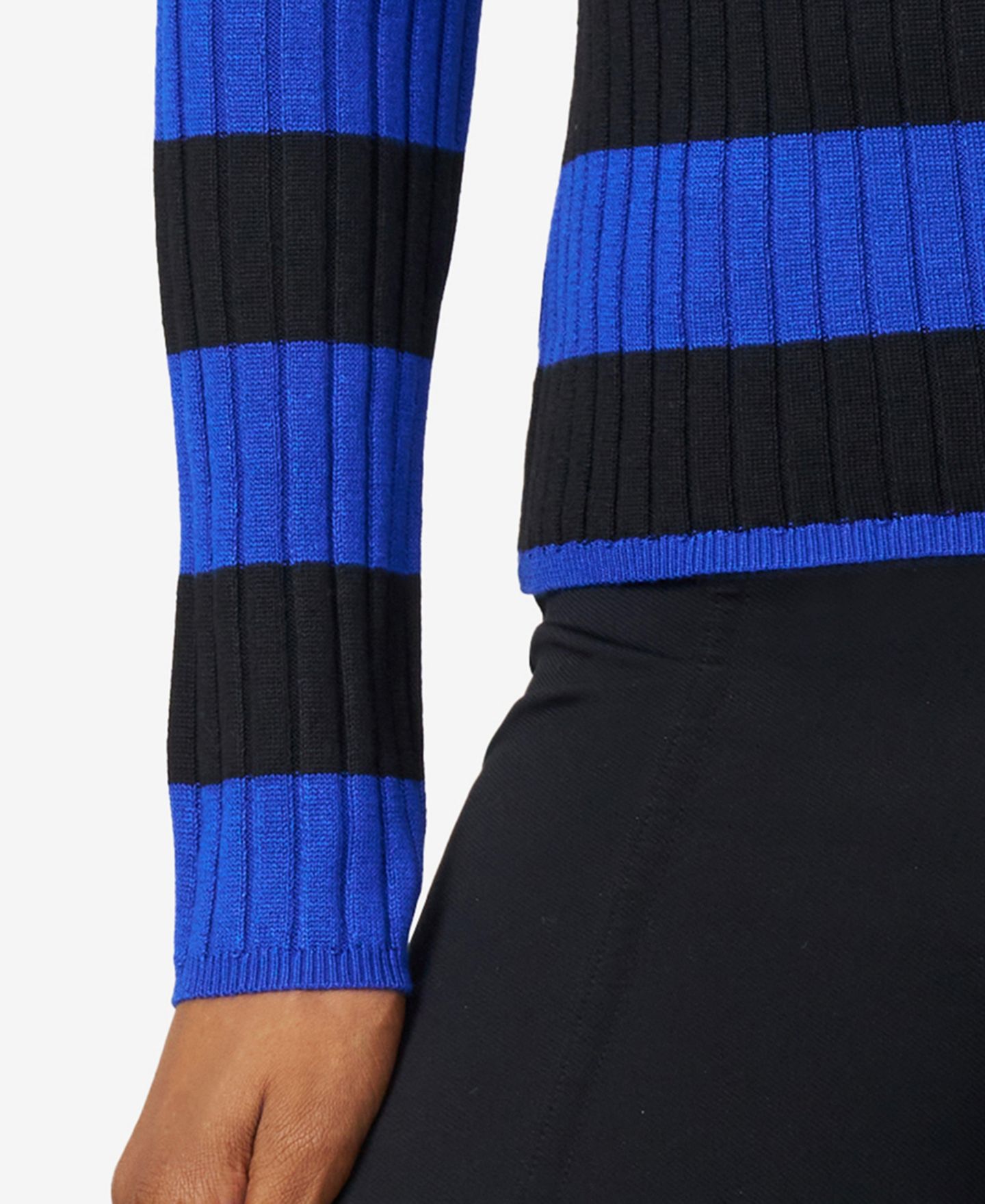 Женский свитер Melissa Paige Striped Ribbed Crewneck, цвет: Синий / Чёрный — фото 2