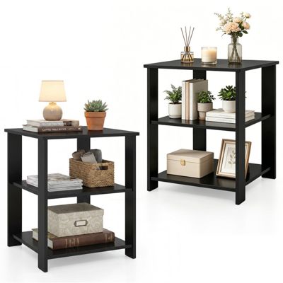 3-Tier Square Side Tables Set of 2 with Open Storage Shelves Modern Compact