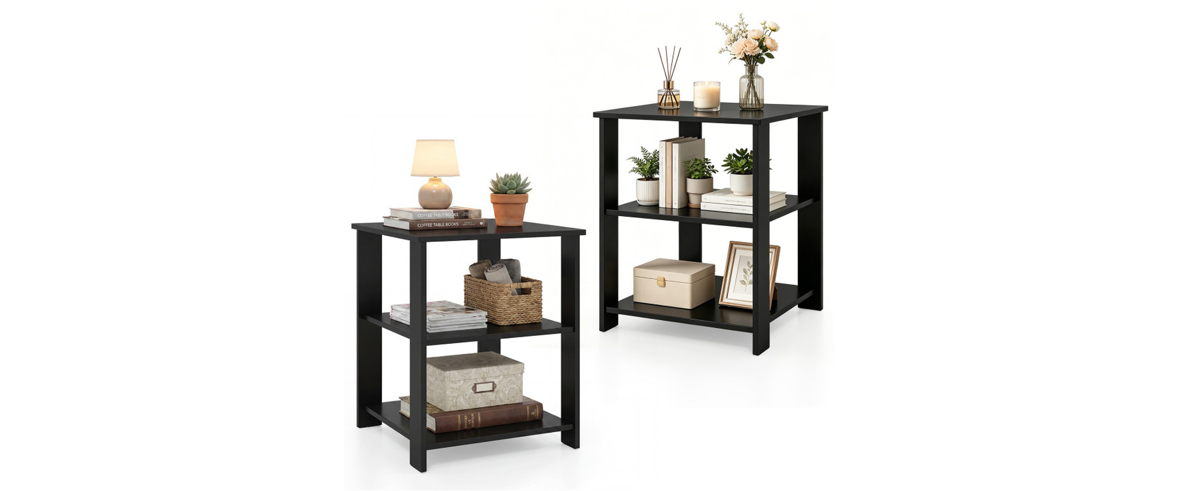 Sugift 3-Tier Square Side Tables Set of 2 with Open Storage Shelves Modern Compact