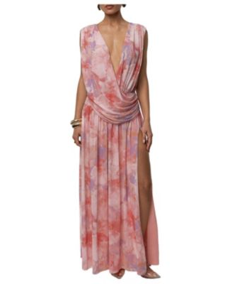 Women's Evening Flow Floral Plunging V-Neck Draped Maxi Dress