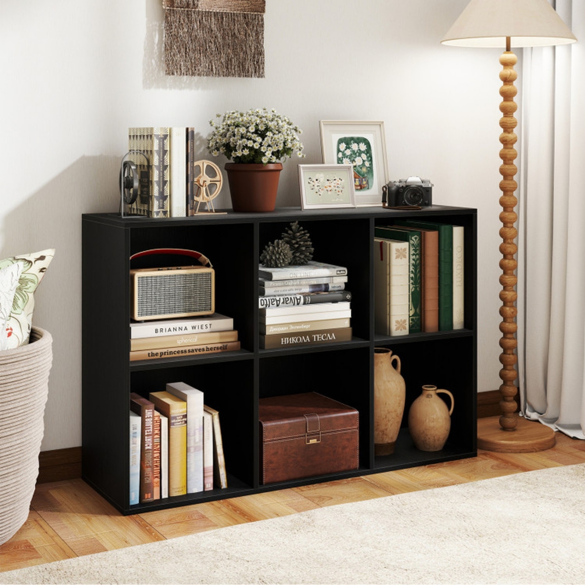 Sugift Modern 6-Cube Bookcase with Anti-Tipping Kits for Bedroom