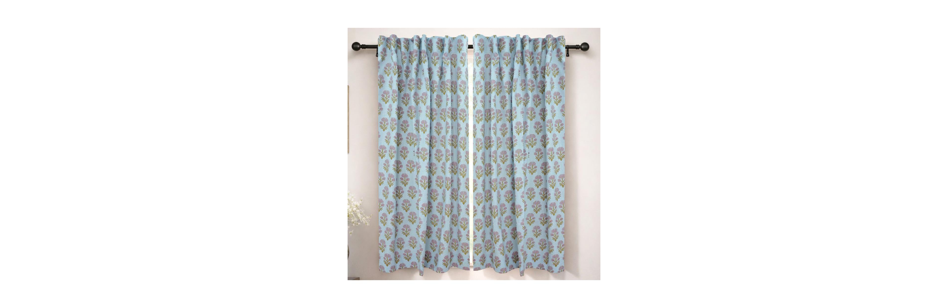 Fabdivine Juhi Boho Handmade Floral Block Print Linen Curtains
