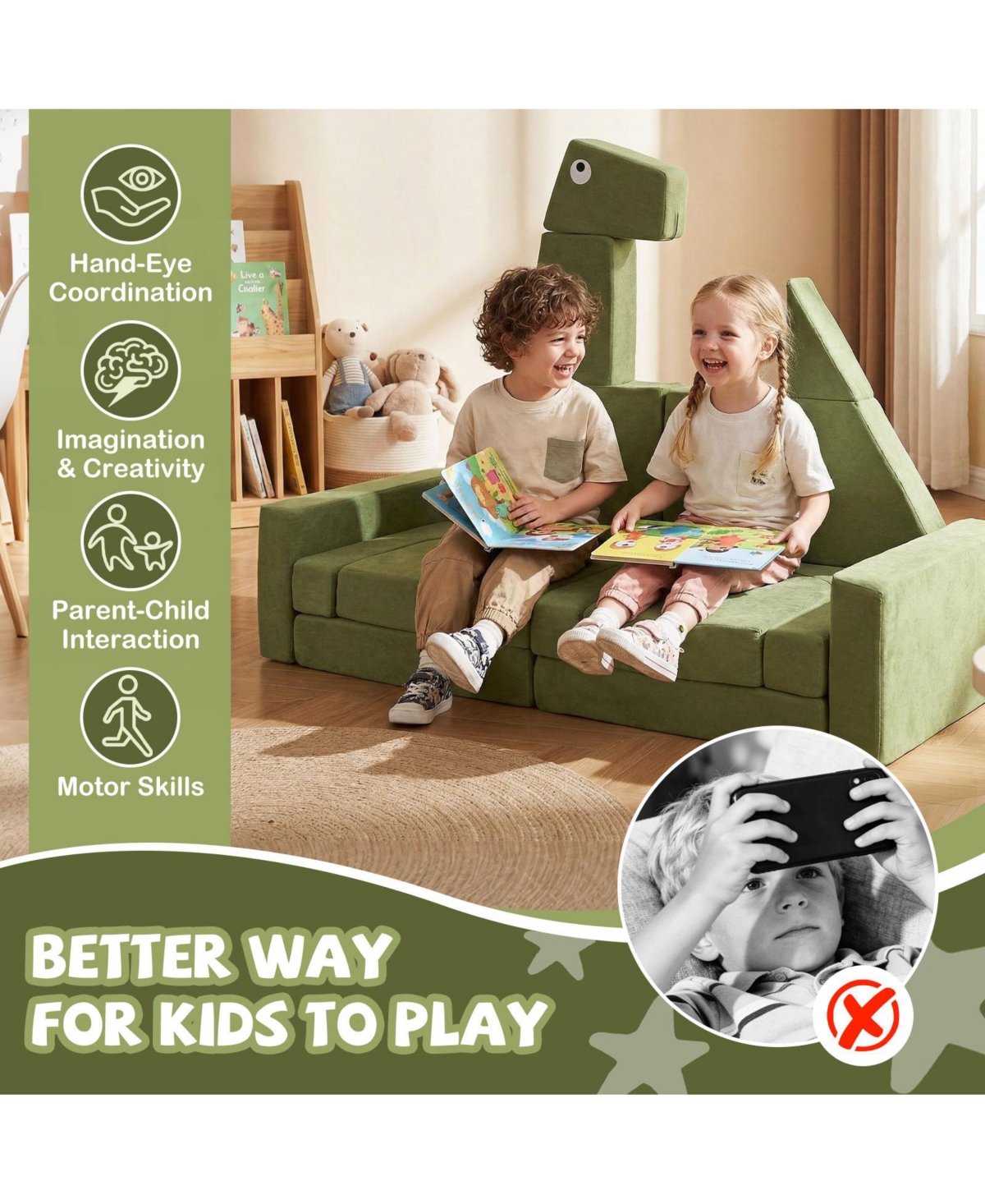 Slickblue -Piece Modular Kids Play Sofa for Creative Building and Indoor Play