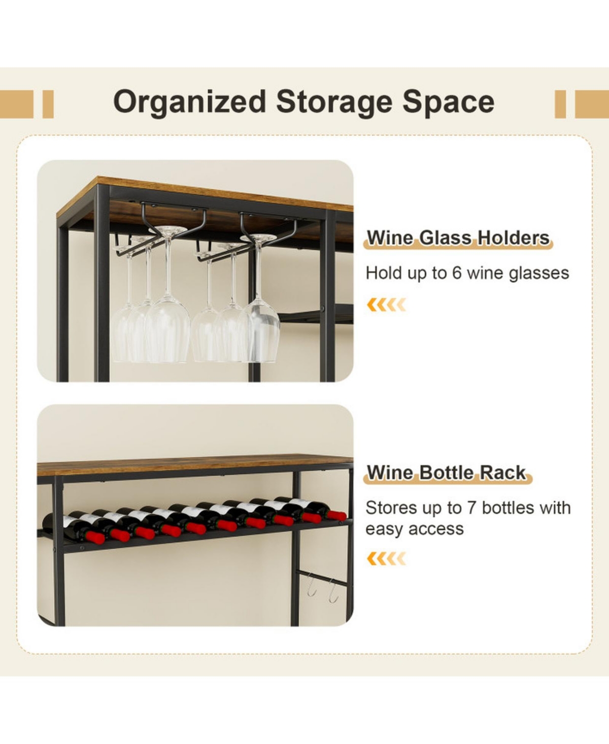 Sugift 55 Inch Bar Sideboard Cabinet with Rgb Led Lights Power Outlets and Wine Racks