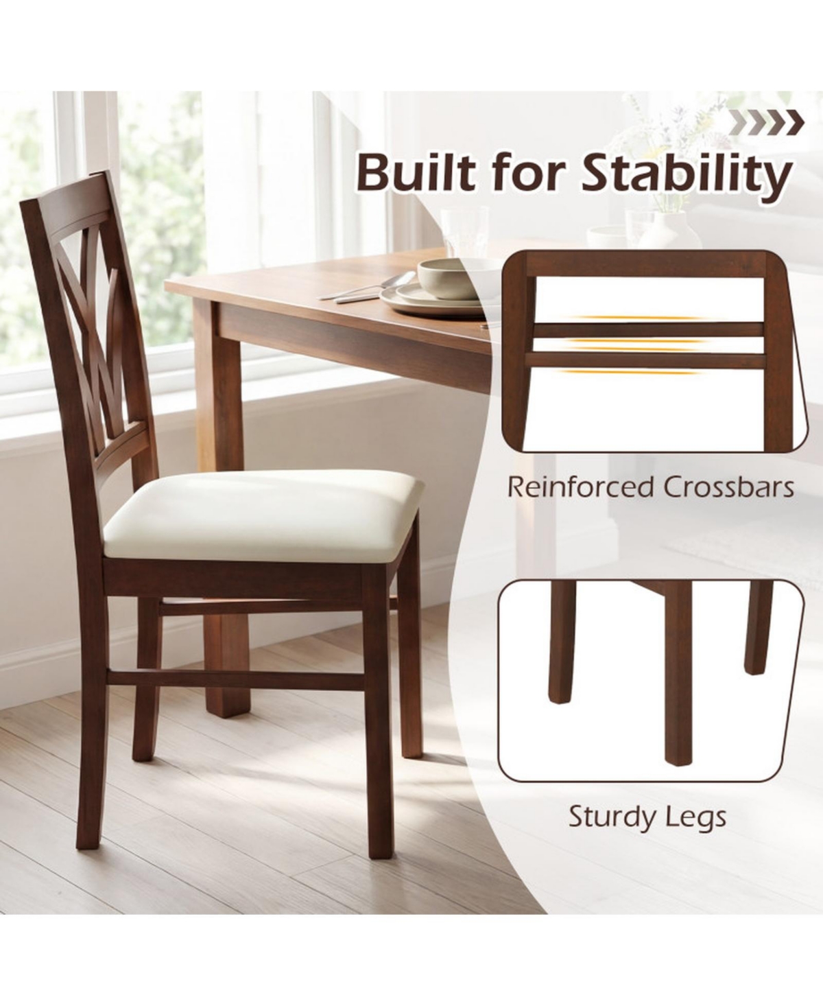 Sugift Upholstered Wooden Dining Chairs Set of 2 with Patterned Hollow Backrest and Soft Padded Seats