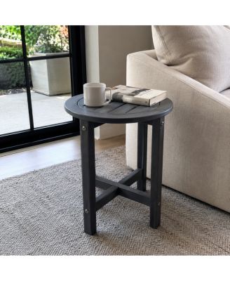 HDPE Round Outdoor Side Table, 16" x 18" All-Weather Patio End Table