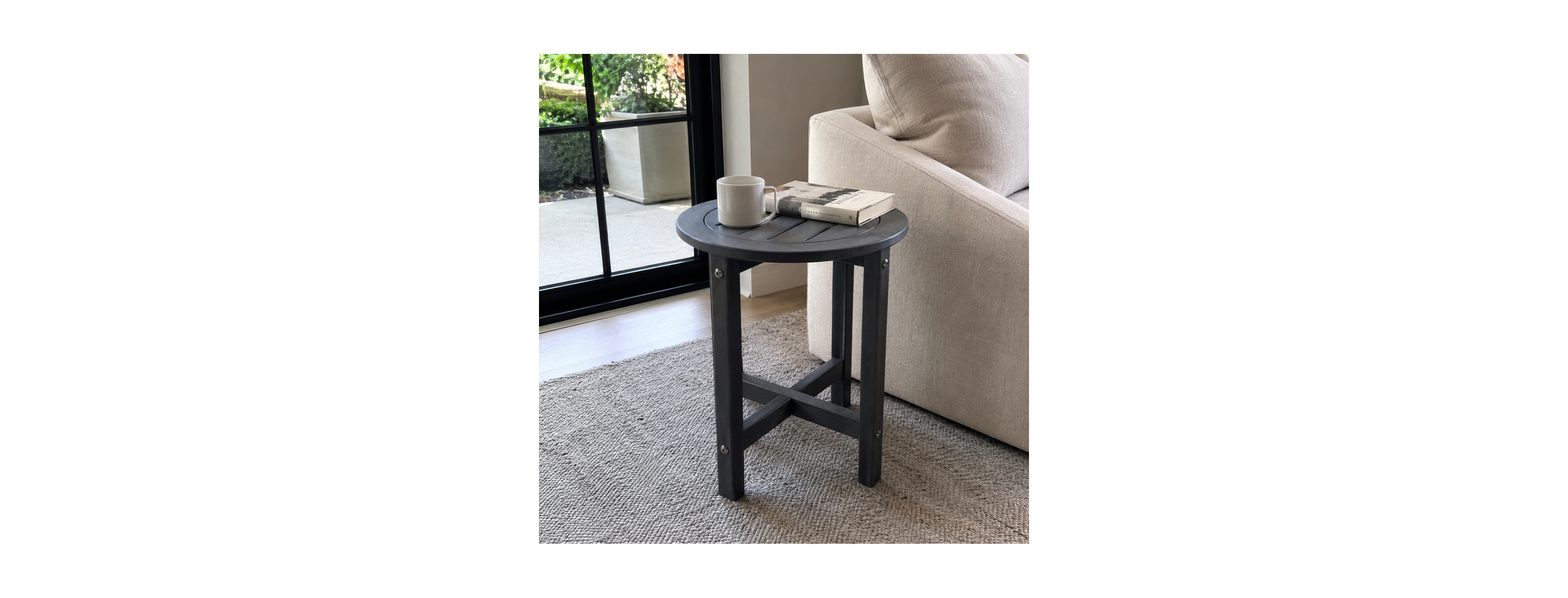 Streamdale Furniture Hdpe Round Outdoor Side Table, 16" x 18" All-Weather Patio End Table