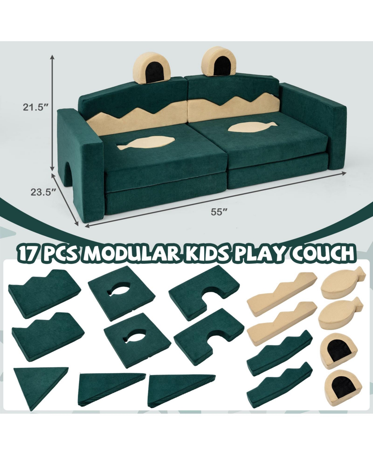 Slickblue 17-Piece Modular Kids Play Sofa for Creative Building and Indoor Play