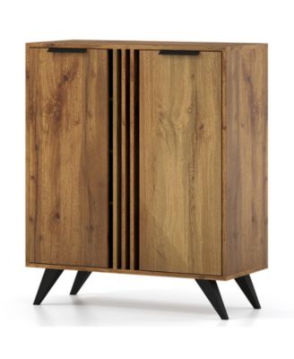 4-Tier Freestanding Shoe Storage Cabinet with 2 Doors Hidden Entryway Organizer