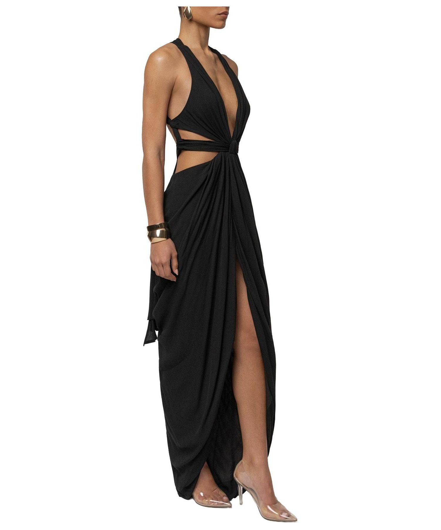 Women's Warm Sunsets Plunging V-Neck Cutout Maxi Dress