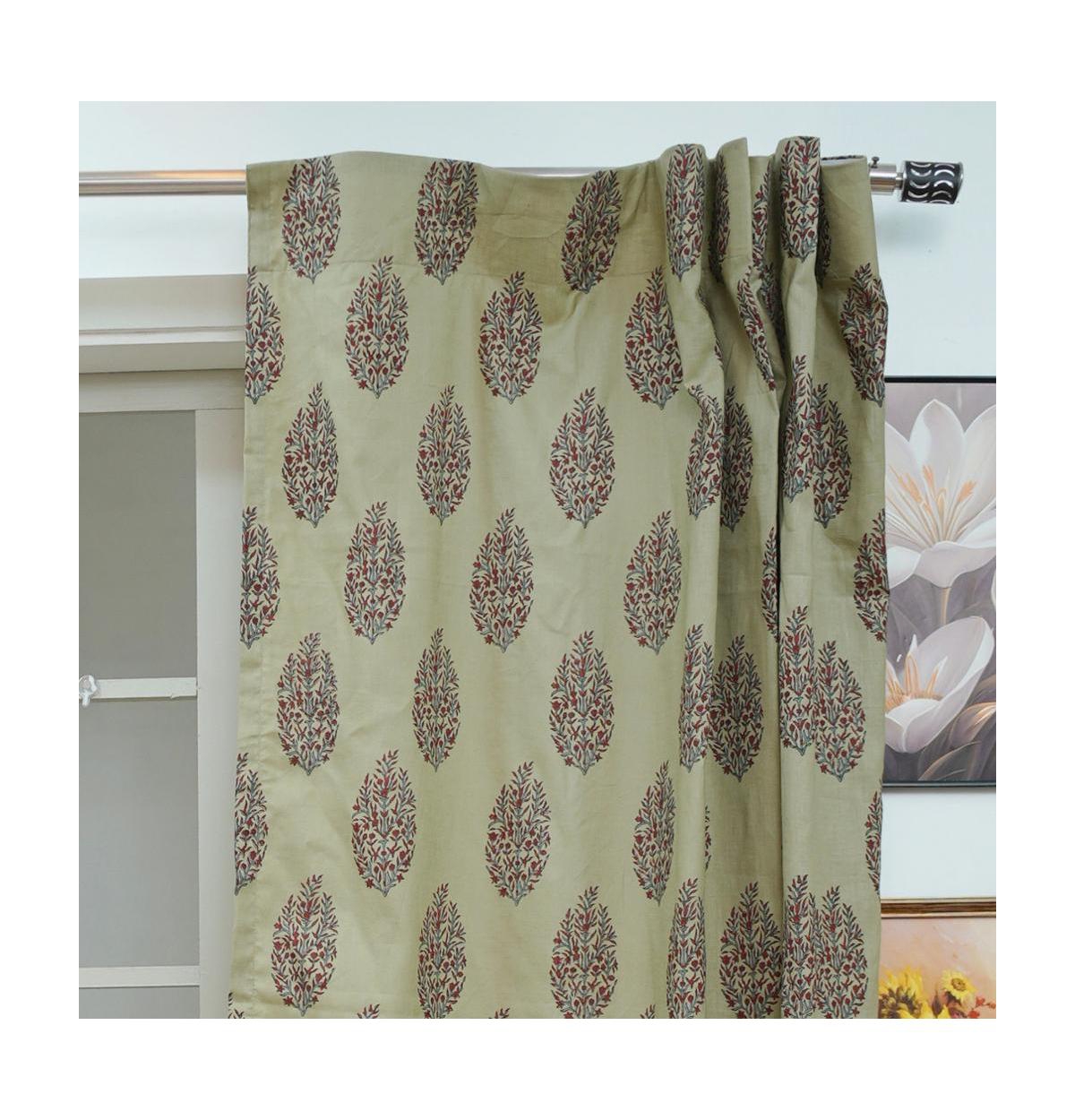 Fabdivine Handmade Vatika Floral Block Print Linen Curtain