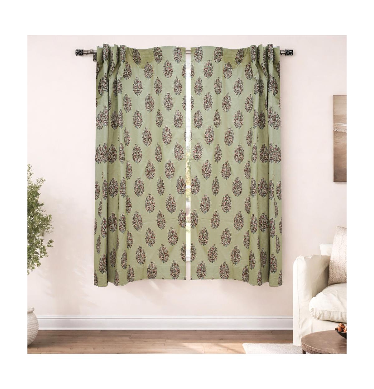 Fabdivine Handmade Vatika Floral Block Print Linen Curtain
