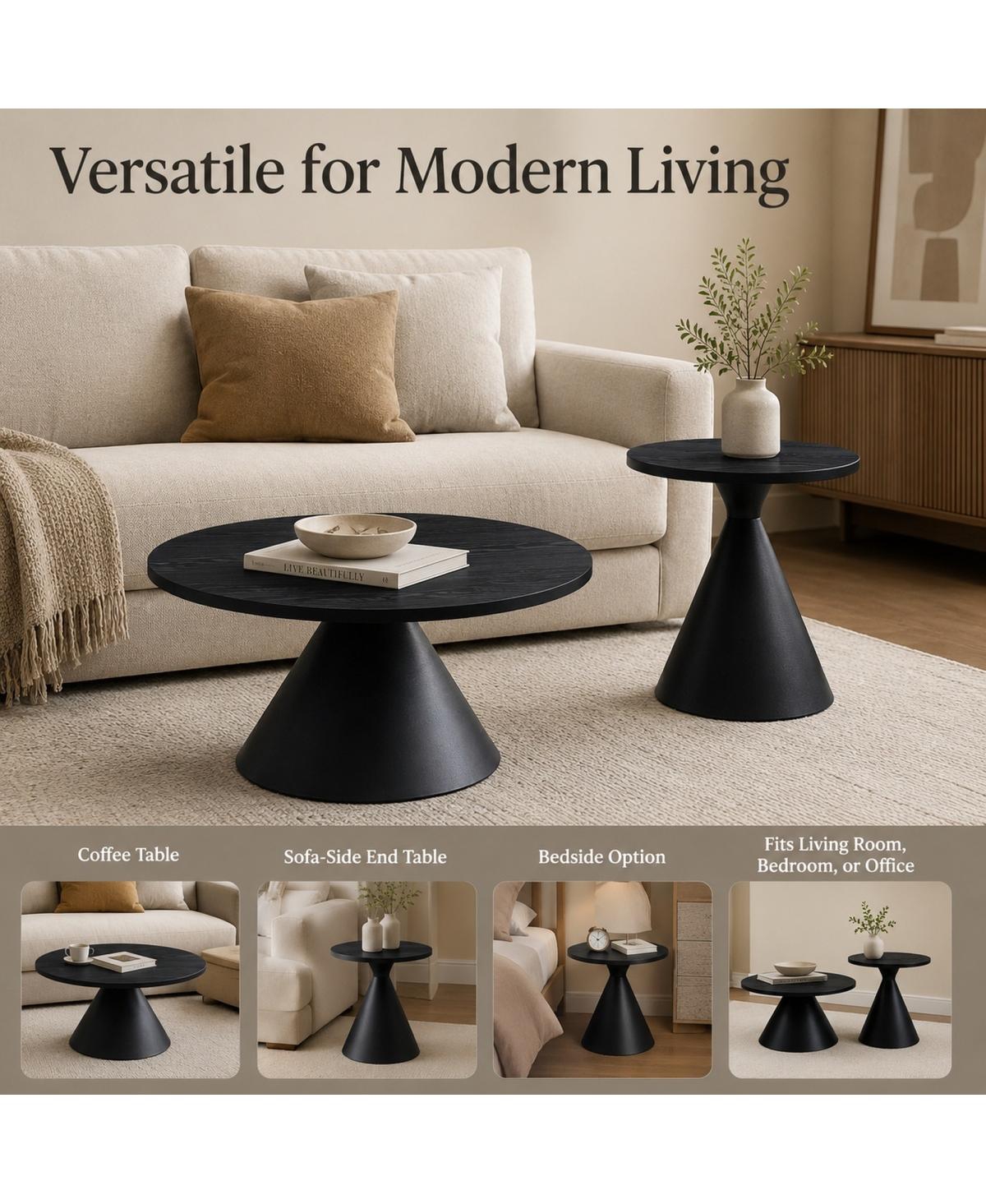 Streamdale Furniture 2-Piece Round Coffee Table Set with Patterned Top and Steel Base