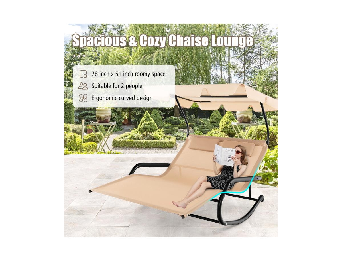 Boyel Living Outdoor 2 Persons Rocking Chaise Lounge with Canopy and Wheels