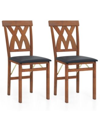 Folding Dining Chairs Set of 2 Faux Leather Upholstered Armless Kitchen Seating Rubber Wood Frame