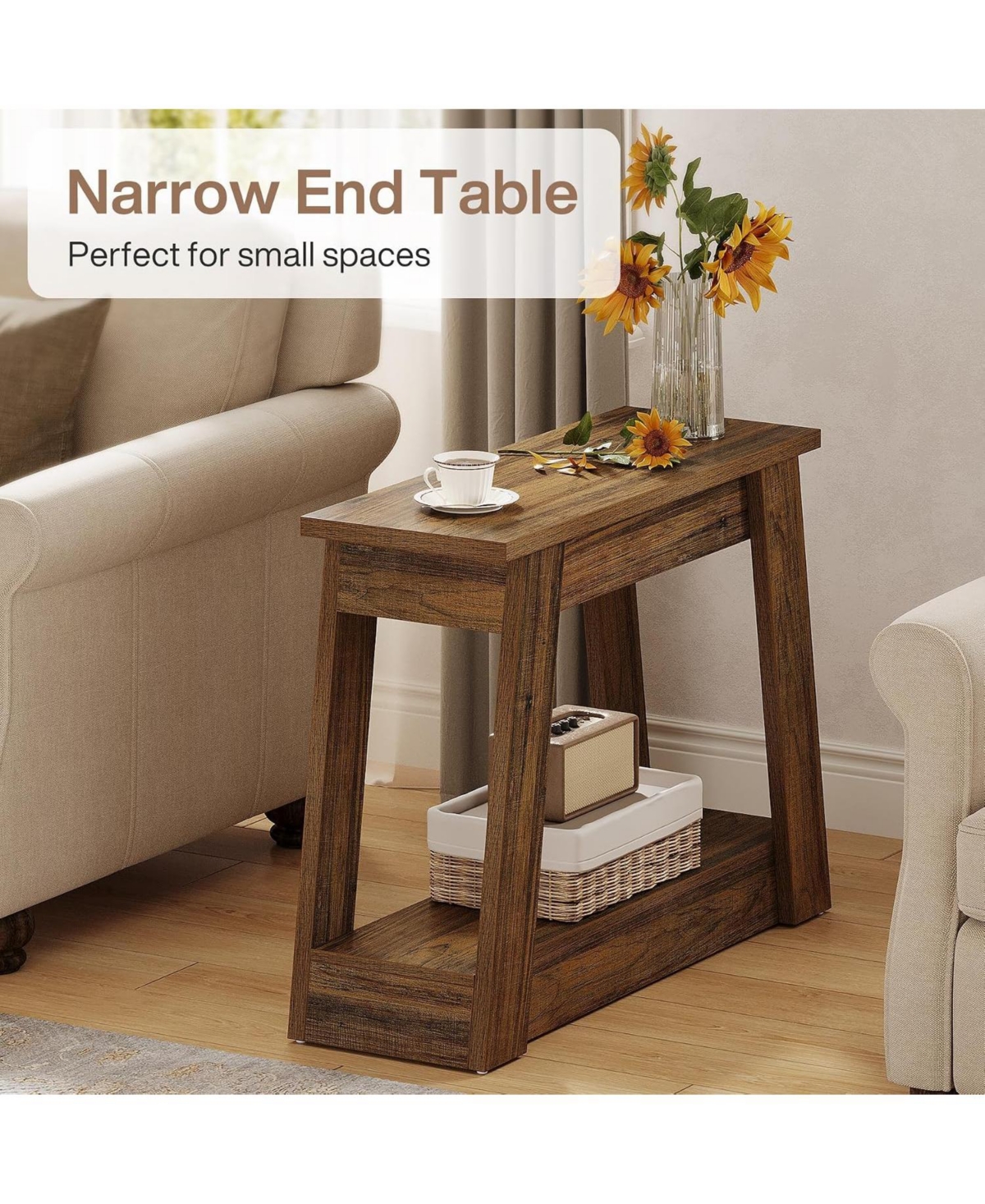 Tribesigns Wood End Table with 2 Storage Shelves