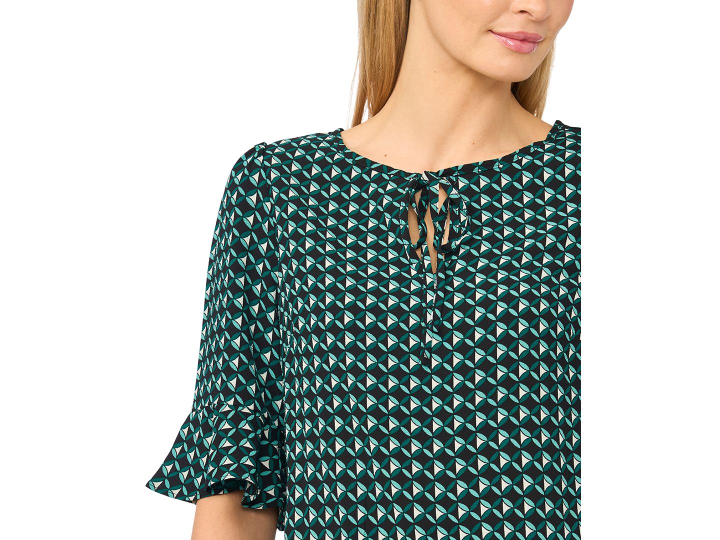 Женская блузка CeCe Split-Tie-Neck 3/4-Sleeve Ruffle-Cuff Blouse, цвет: Глубокий еловый — фото 3