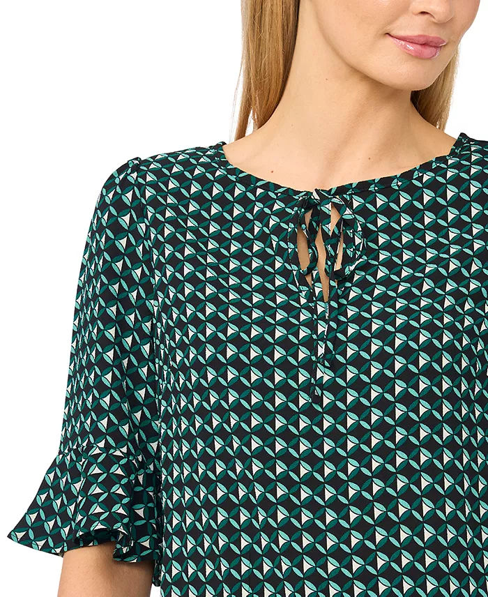 Women's Split-Tie-Neck 3/4-Sleeve Ruffle-Cuff Blouse - thumbnail 3