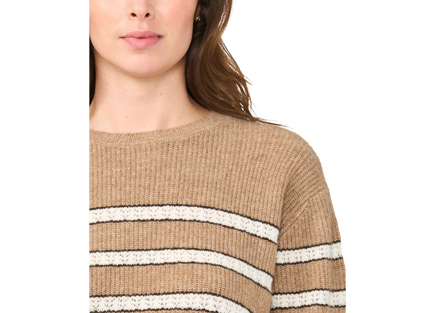 Women's Stripe Pointelle 3/4-Sleeve Crewneck Sweater